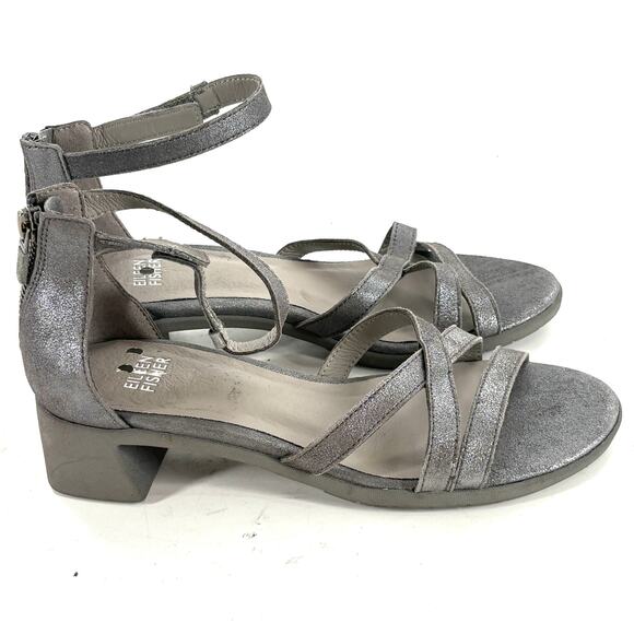 Eileen Fisher Shoes - Eileen Fisher Jazzy Heel Sandals 6 NEW Gray Silver Leather Block Ankle Comfort